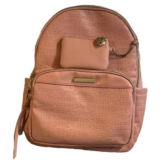Juicy Couture Backpack w/ Mini Wallet Logo Light Jasmine Word Play Bag Pink  EUC - Picture 2 of 8